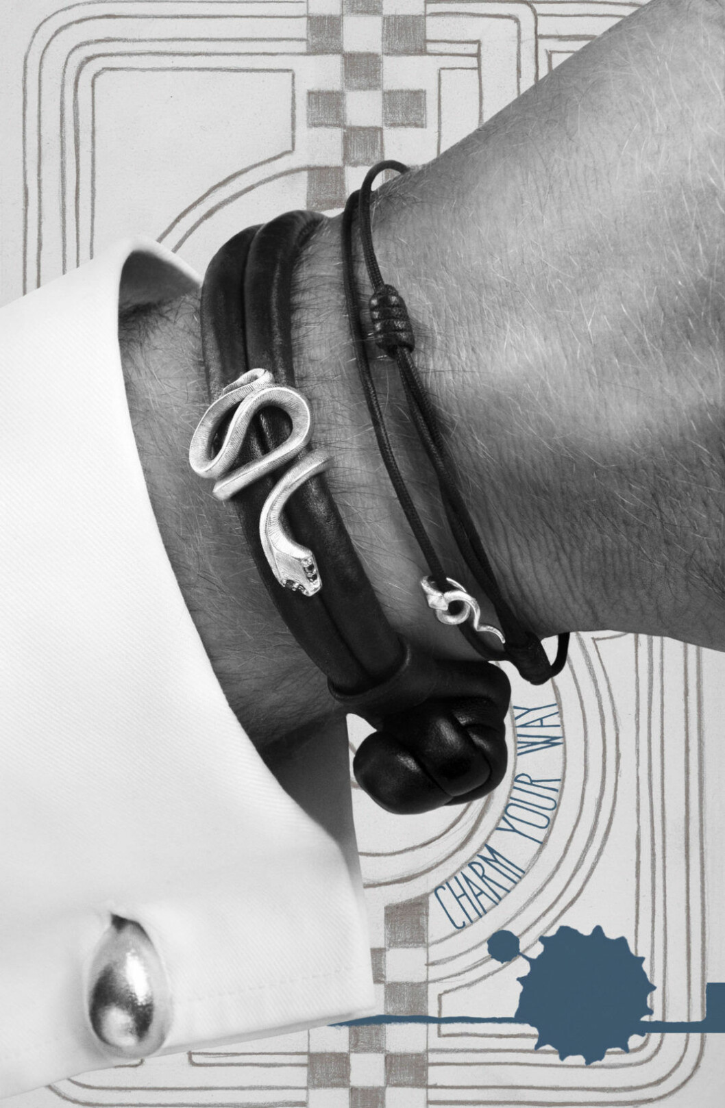Søren bär såklart ett armband från Ole Lynggaard. Ormen är<br>i vitt guld med svarta diamanter.