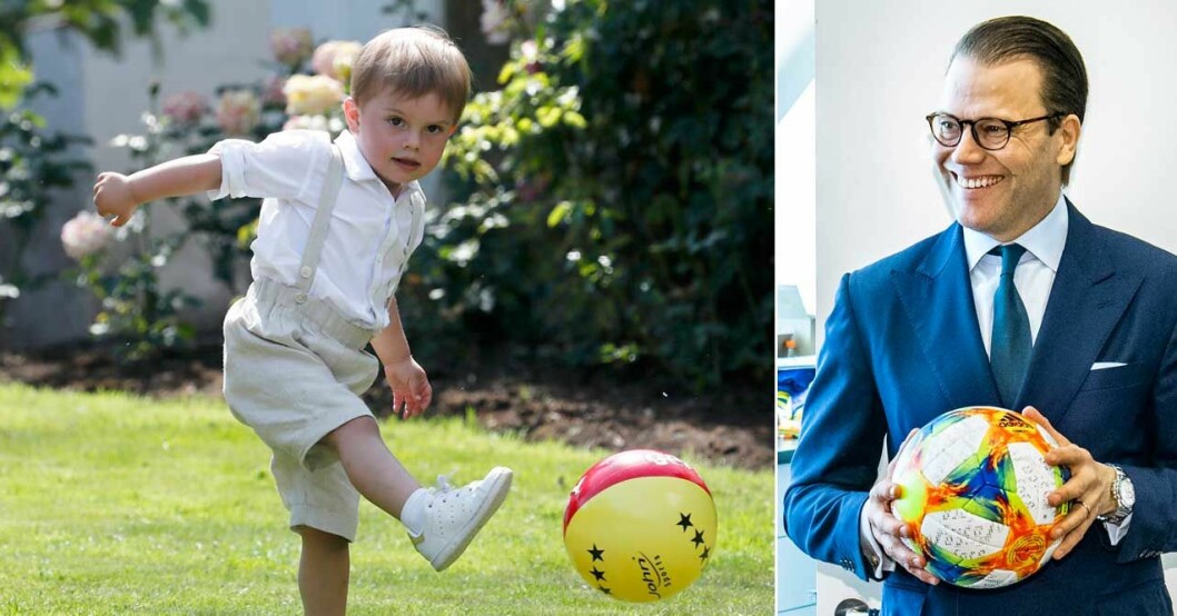 Prins Daniel fick fotbollströjor till Estelle och Oscar