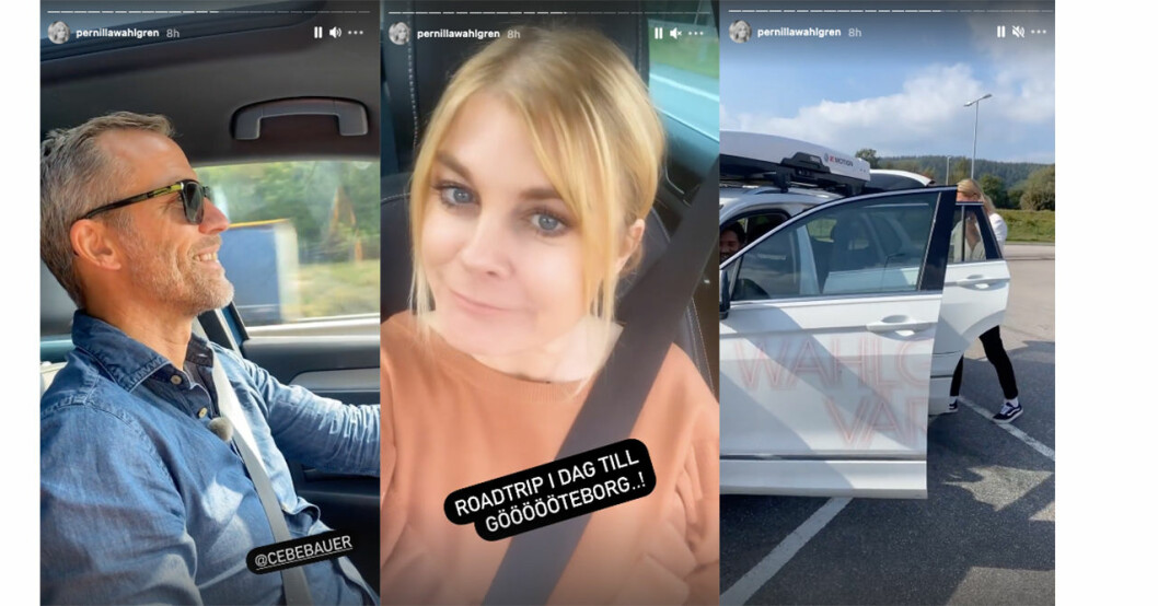 Christian Bauer och Pernilla Wahlgren på väg till Göteborg