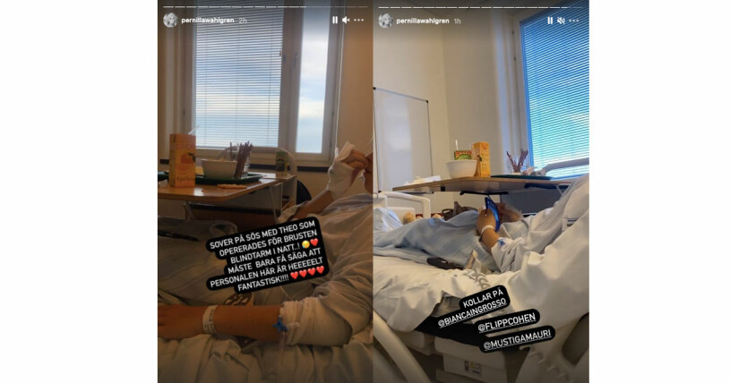 Pernilla Wahlgren tillbringar natten på sjukhus med sonen Theo. Foto: Instagram/pernillawahlgren Pernilla Wahlgrens Instagram
