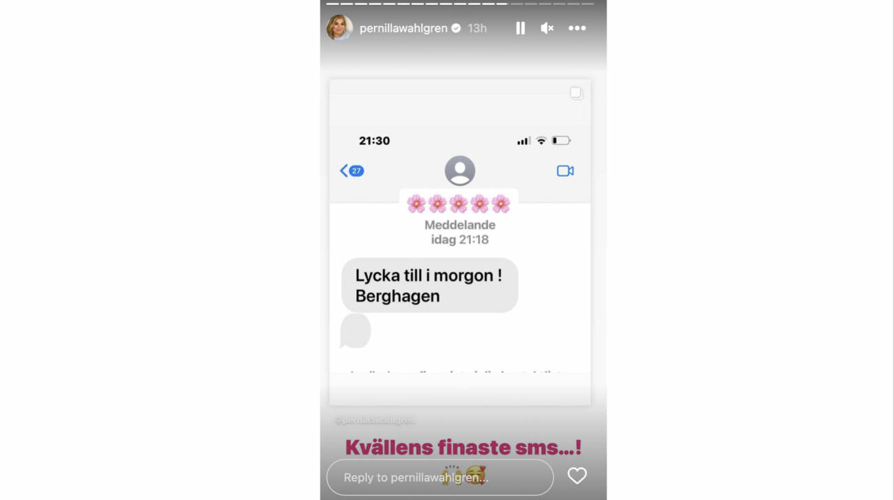 Pernilla Wahlgren visar sms från Lasse Berghagen
