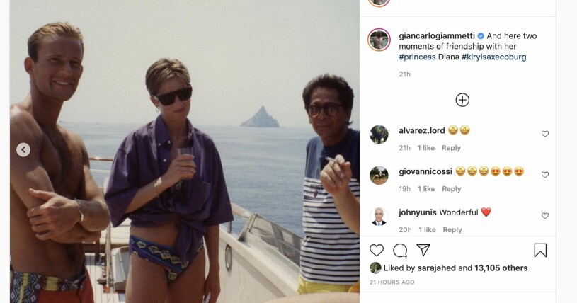 Foto: Instagram Prinsessan Diana, Prins Kyril, Valentino