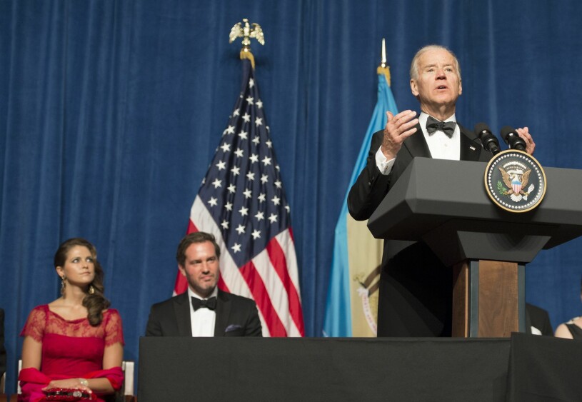 Prinsessan Madeleine och Chris O’Neill tillsammans med Joe Biden. En minnesvärd kväll för alla parter. Prinsessan Madeleine Chris O’Neill Joe Biden tal