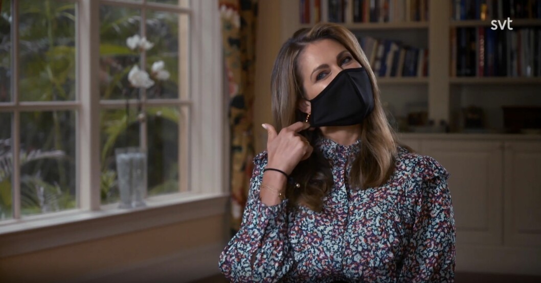 Prinsessan Madeleine under SVT:s Året med kungafamiljen 2020, som sänds på måndag 21 december. Prinsessan Madeleine SVT Året med kungafamiljen 2020 Munskydd Miami Florida