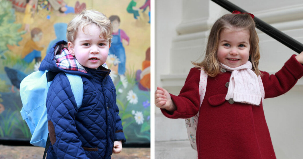 Prins Georges första dag på Westacre Montessori School 2016 och prinsessan Charlottes första dag på Willcocks Nursery School 2018. Prins Georges första dag på Westacre Montessori School och prinsessan Charlottes första dag på Willcocks Nursery School.