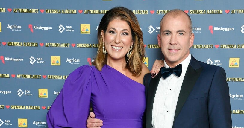 Rania och Mattias har nog med knep för att hålla kärleken vid liv. Rania Shemoun Olsson tillsammans med maken Mattias på röda mattan.