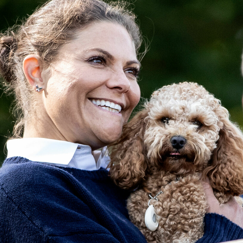Victoria med sin älskling. Kronprinsessan Victoria med hunden Rio i famnen