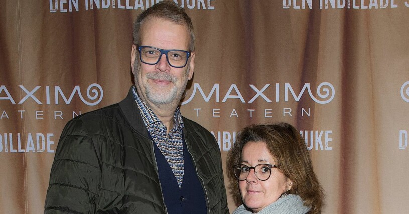 Hans Rosenfeldt och hustrun Lotta Rosenfeldt vid premiären av Den inbillade sjuke på Maximteatern.