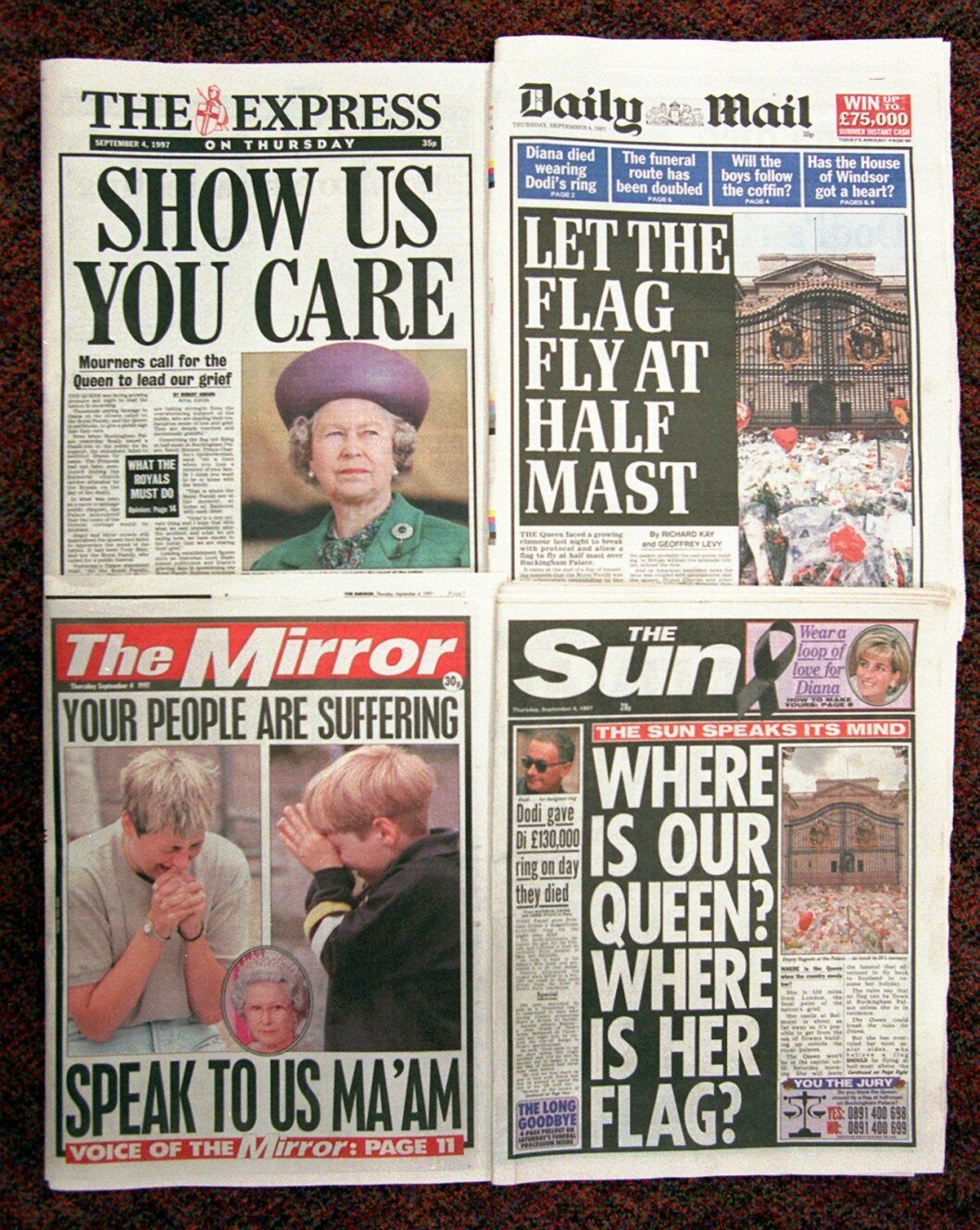 Rubriker 1997 – direkt riktade till Elizabeth. Tidningsrubriker