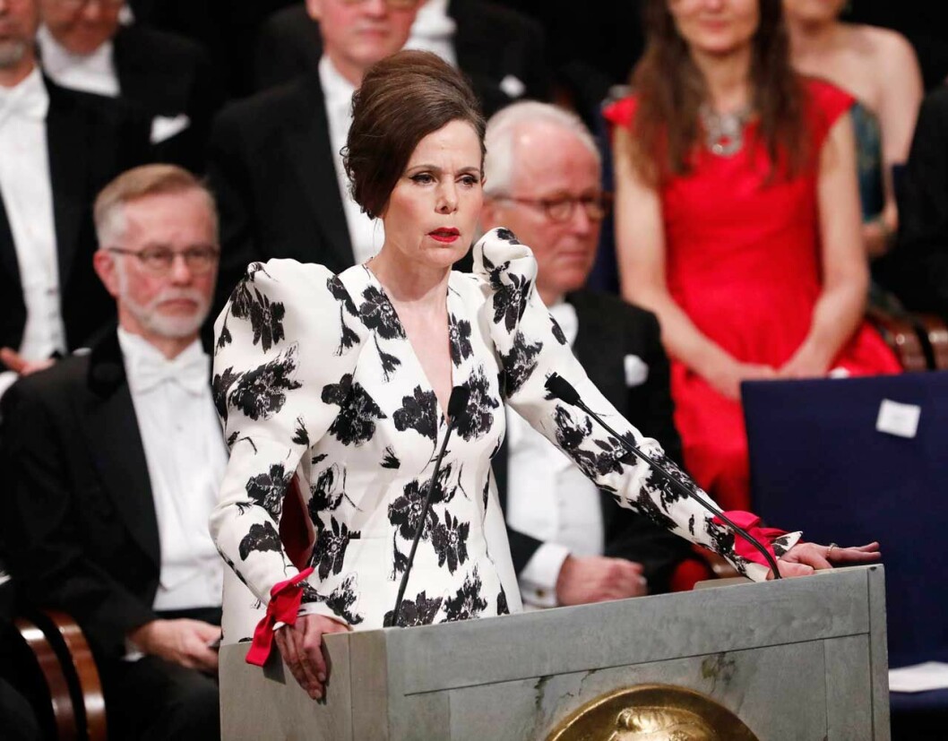 Sara Danius i klänning av Pär Engsheden. Sara Danius Nobel