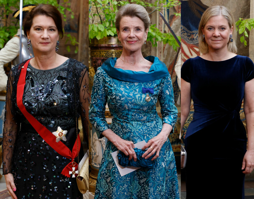 Ann Linde i paljetter och Magdalena Andersson i midnattsblå sammet. Stina Ekblad lyser för kvällen i turkos. Ann Linde Stina Ekblad och Magdalena Andersson