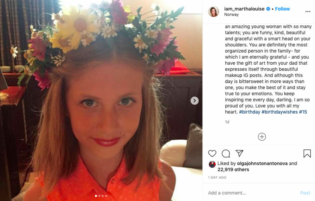 Märtha Louises fina meddelande till dottern. Märtha Louises fina meddelande till dottern.