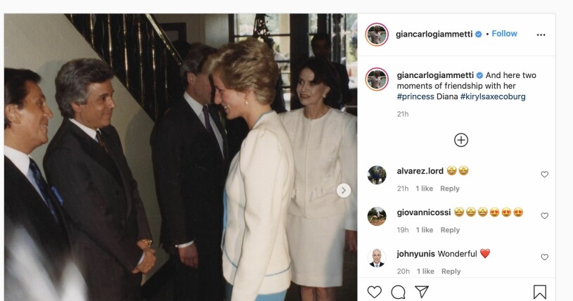 Foto: Instagram Prinsessan Diana, Valentino Garavani