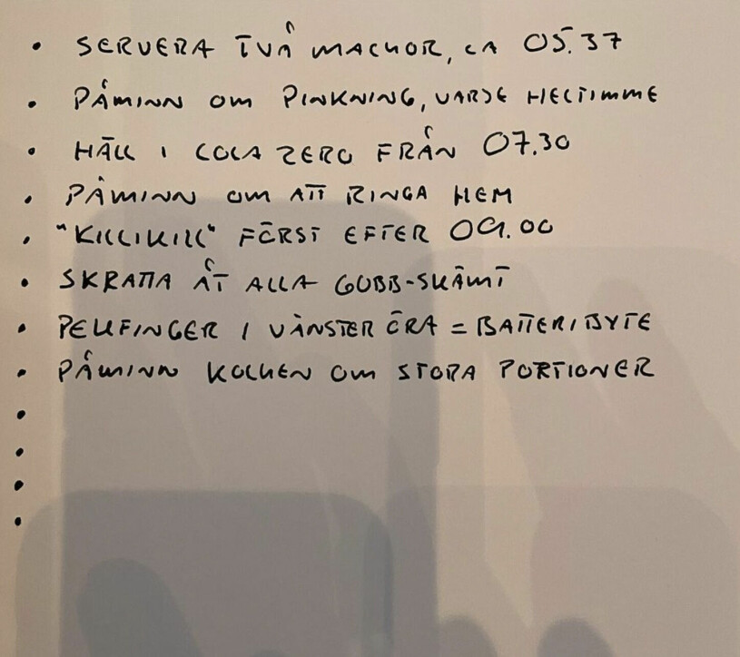 Listan som Steffo skrev! Foto: Skärmdump, Steffo Törnquists Instagram Steffo Törnquists lista