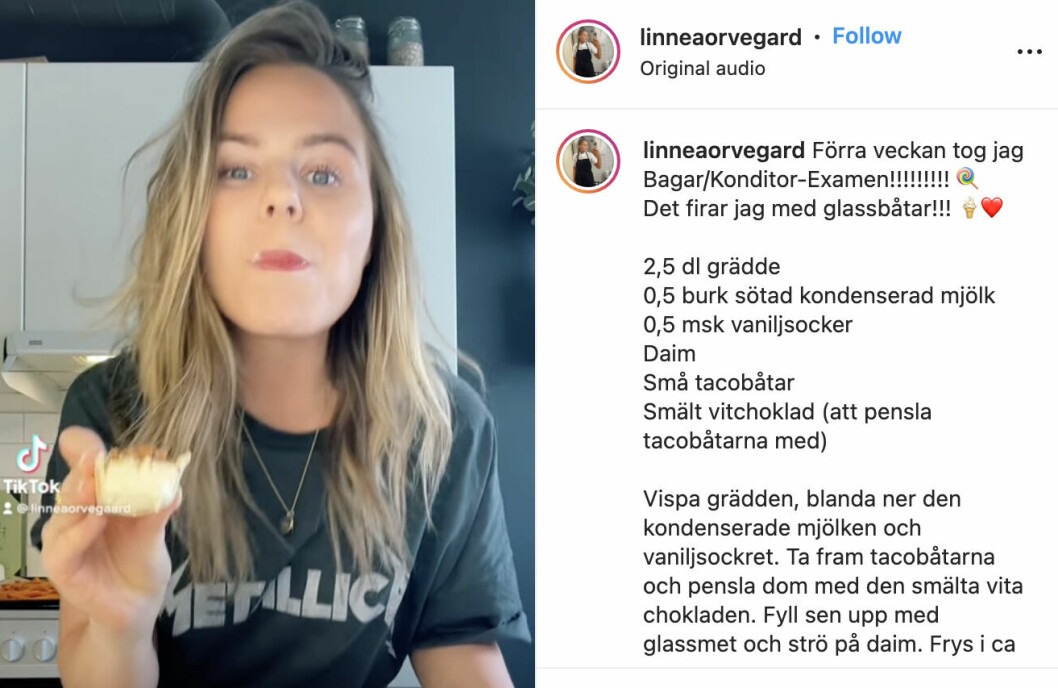 Det finns många snabba klipp att se på Instagram där Linnea bakar - Här fixas glassbåtar. Mums!