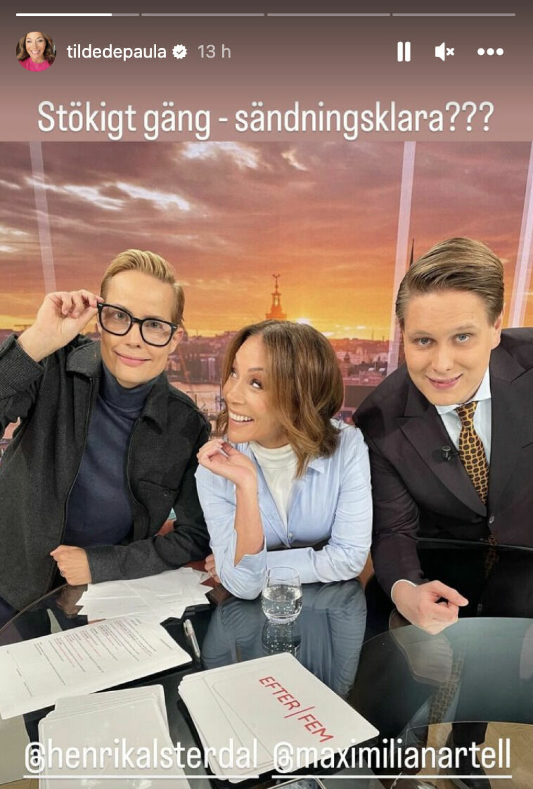 Foto: Skärmdump Instagram @tildedepaula Tilde de Paula i Efter fem–studion