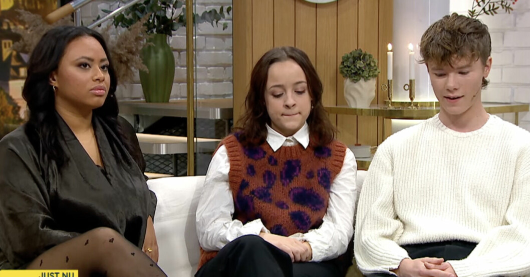 Nikita Uggla träffade kronprinsessan genom skolan. Foto: Skärmdump TV4 Nikita Uggla, Edvin Ryding, Frida Argento pratar om Young Royals i Nyhetsmorgon.