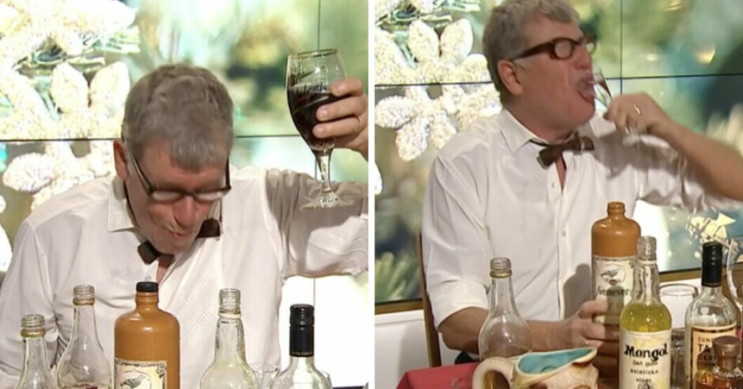 Det blev mycket på en gång när Jan Rippe framförde sketchen från 1983.