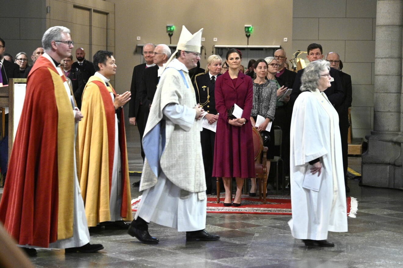 Kronprinsessan Victoria under gudstjänsten som inledde Kyrkomötets öppnande 2023
