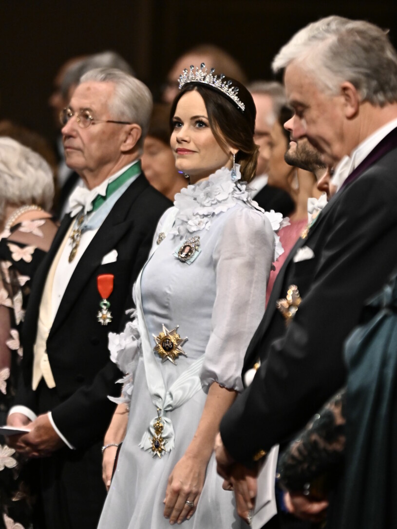 Prinsessan Sofia bär en klänning från den svenska designern Ida Lanto kvällen till ära. Prinsessan Sofia i en klänning från Ida Lanto på Nobelfesten 2022