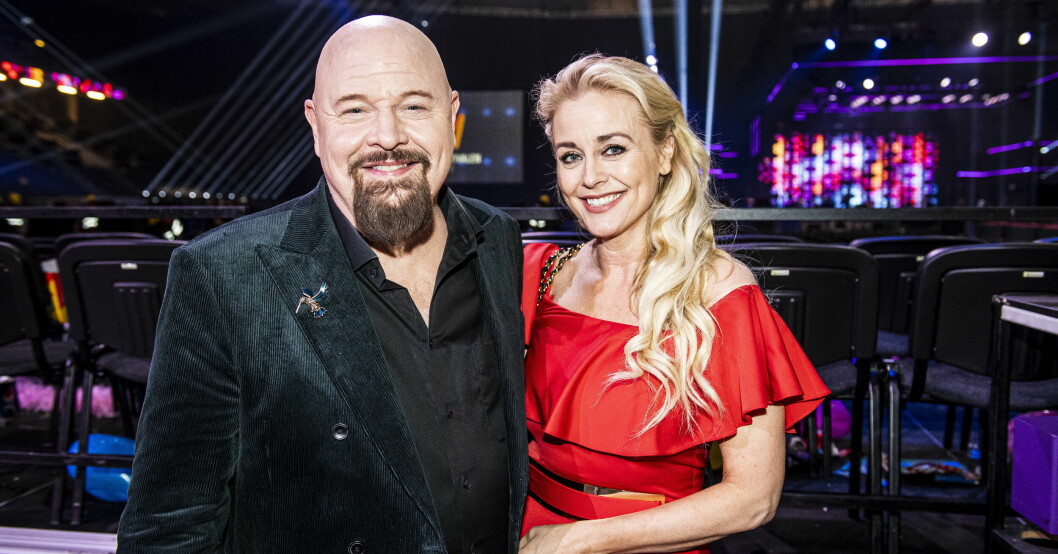 Anders Bagge och Johanna Lind Bagge efter lördagens final av Melodifestivalen 2022.