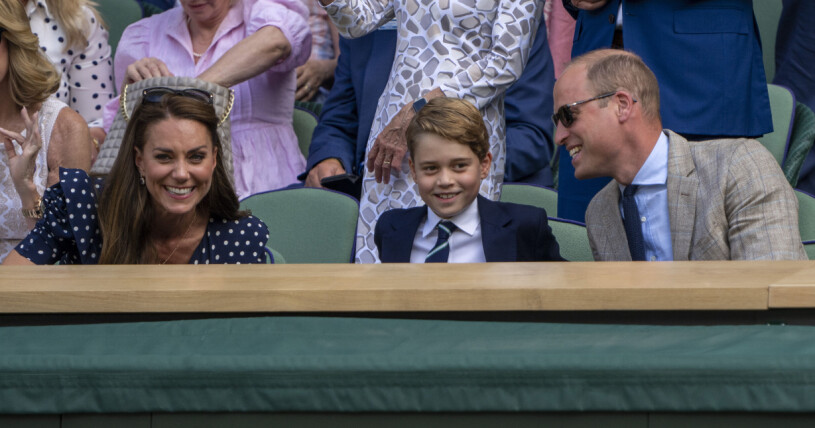 Hertiginnan Kate Middleton, prins George och prins William på Wimbledon