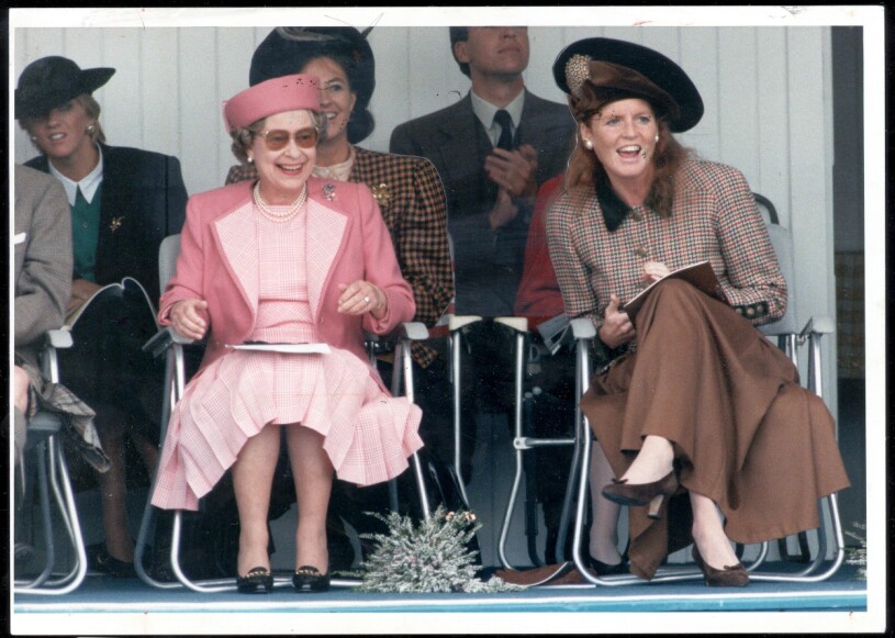 Drottning Elizabeth och Sarah Ferguson, 1990. Drottning Elizabeth och Sarah Ferugson