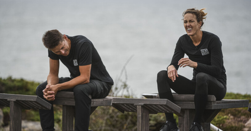 Från inspelning av tv-programmet "Mästarnas mästare" i Båstad. André Myhrer och Therese Alshammar.