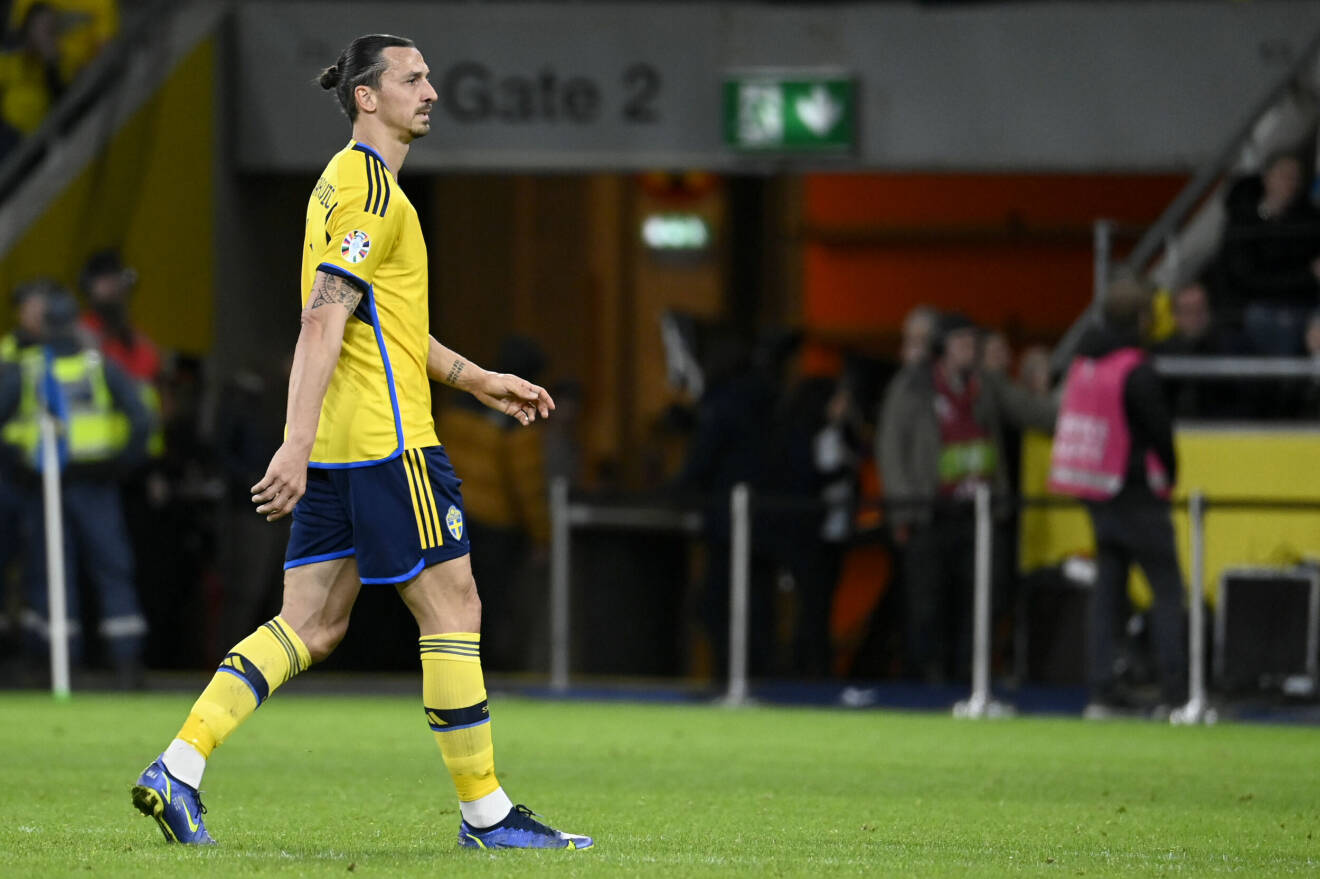 Sveriges Zlatan Ibrahimovic under fredagens EM-kvalmatch mellan Sverige och Belgien på Friends Arena.