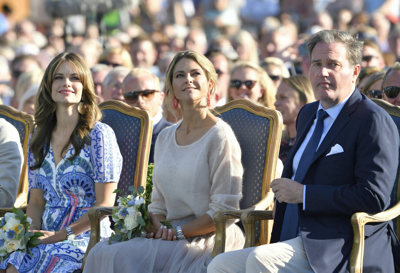 Prinsessan Sofia, Prinsessan Madeleine, Christopher O'Neill under firandet av Victoriadagen på Borgholms idrottsplats, Borgholm, Öland, 2019
