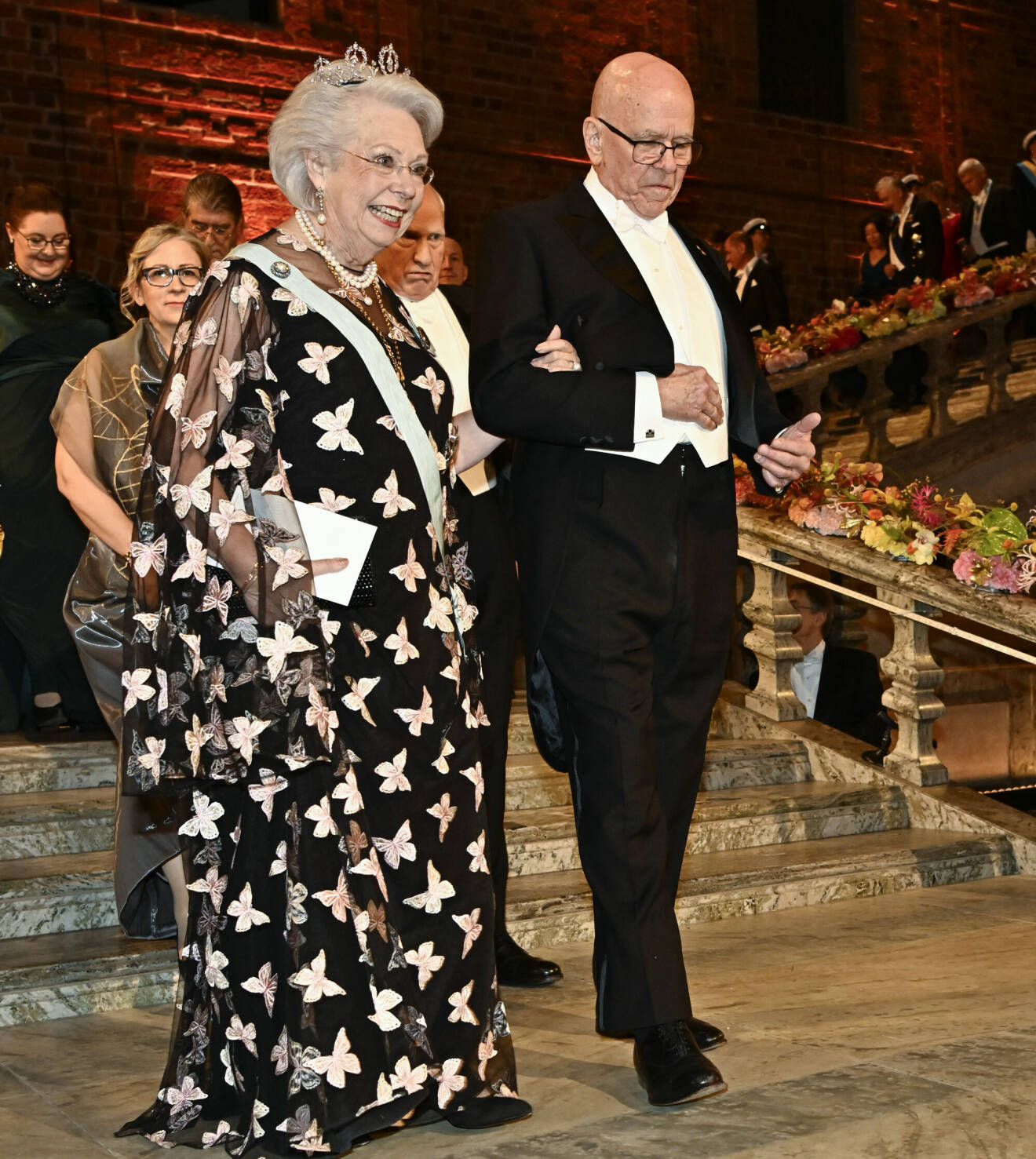 Prinsessan Christina på Nobel 2022 i klänning med fjärilar