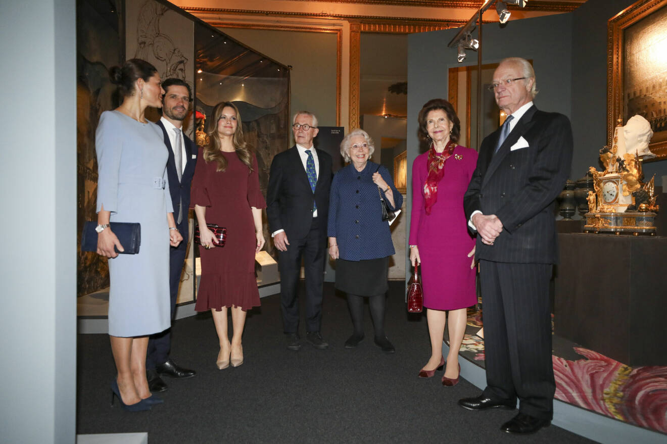 Kronprinsessan Victoria, prins Carl Philip och prinsessan Sofia närvarar vid invigning av utställningen ” Vasa till Bernadotte – Kultur i rikets tjänst 1523–1973–2023”, i Rikssalen i Stockholms slott.