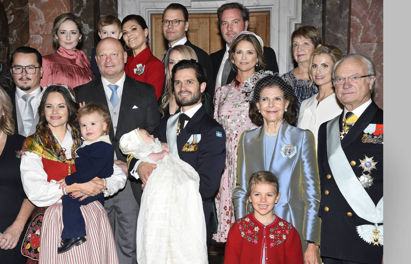 Kungafamiljen på prins Gabriels dop 2017.