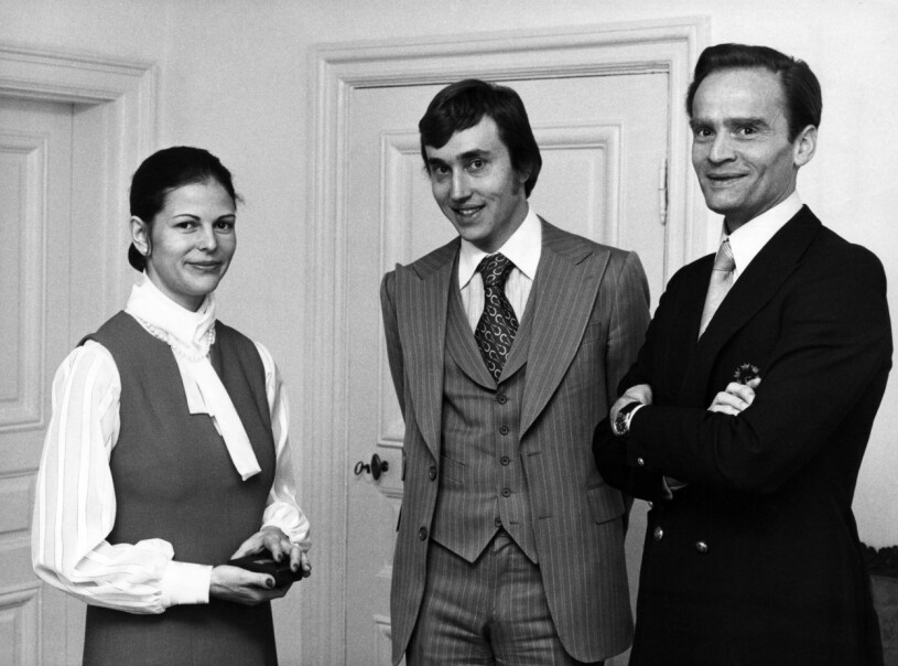 1977: En ung drottning Silvia med Arne Ljungqvist (längst till höger) och Ulf Ekelund. Drottning Silvia Ulf Ekelund Arne Ljungqvist 1977