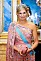 Drottning Máxima i rosa aftonklänning, på statsbesök i Stockholm