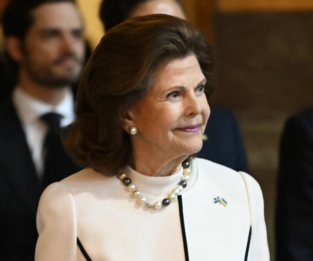 Drottning Silvia vid fredsbön i Slottskyrkan 2023
