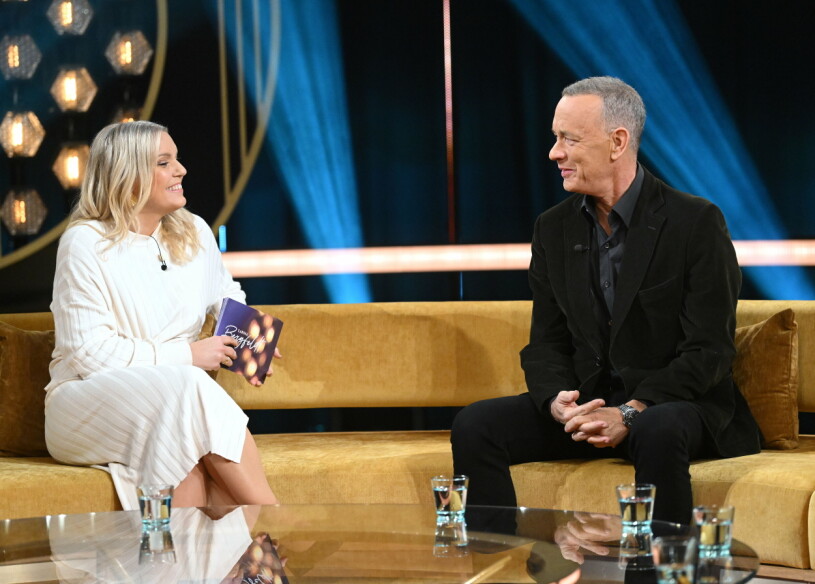 Det är inte varje dag man får intervjua självaste Tom Hanks! Carina Bergfeldt, Tom Hanks Inspelning av SVT:s talkshow Carina Bergfeldt. Stockholm 2022