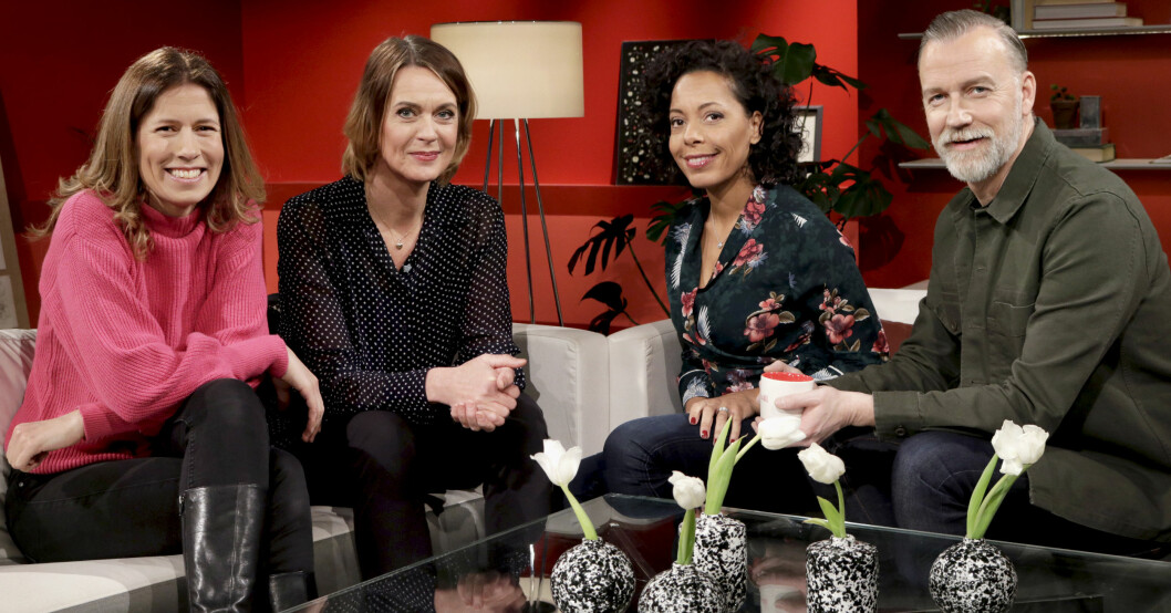 "Go'kvälls" programledare Linda Olofsson, Inger Ljung Olsson, Pia Herrera och Beppe Starbrink. Programmet är en klassisk SVT-succé.