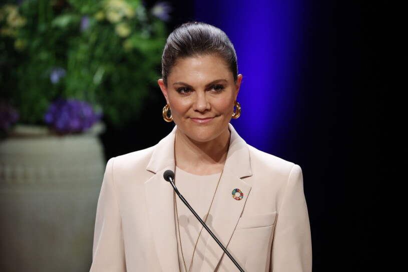 Kronprinsessan Victoria talar vid Nobel Prize Summit i Aula Magna vid Stockholms Universitet.