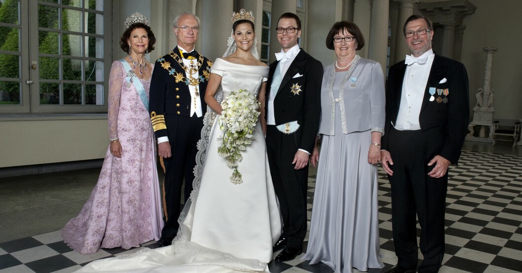 Drottning Silvia, kung Carl Gustaf, kronprinsessan Victoria, prins Daniel, Ewa Westling och Olle Westling