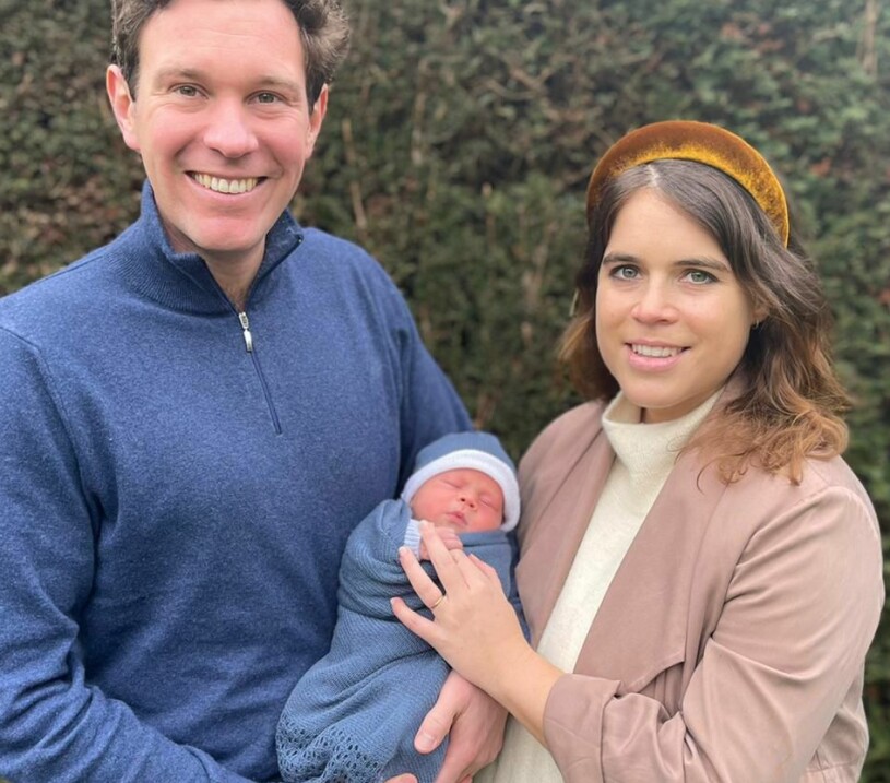 Prinsessan Eugenie med sin man Jack och sonen August. Prinsessan Eugenie Jack Brooksbank Sonen August