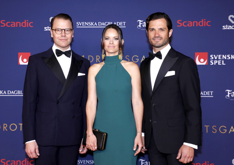 Tre tjusiga kungligheter på Idrottsgalan 2020. Prins Daniel, prinsessan Sofia, prins Carl Philip Idrottsgalan 2020, Globen, Stockholm