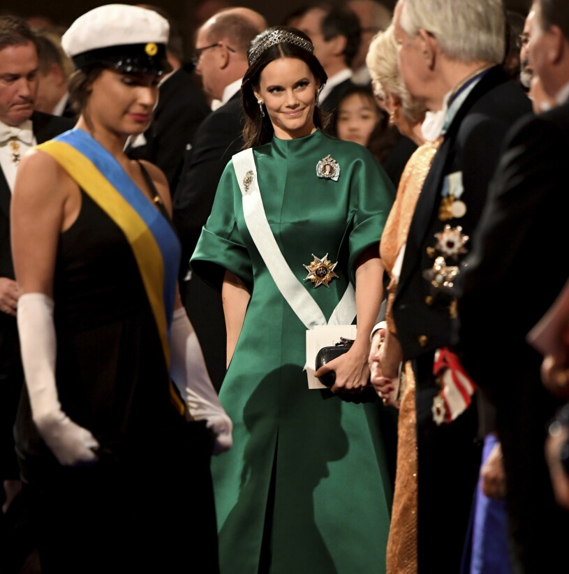 Prinsessan Sofia på Nobelfesten 2016, i sin vackra smaragdgröna aftonblåsa. Prinsessan Sofia