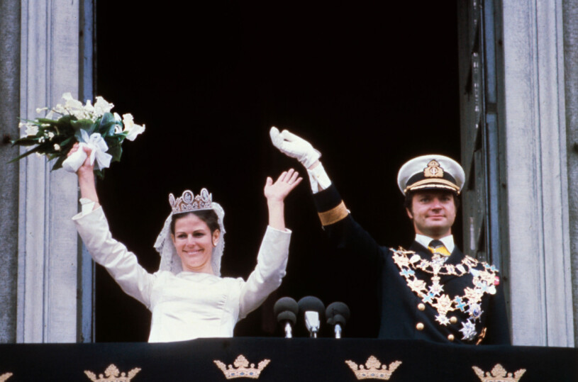 Kungen och Silvia, bröllop, 1976. Drottning Silvia, kung Carl XVI Gustaf, bröllop 1976
