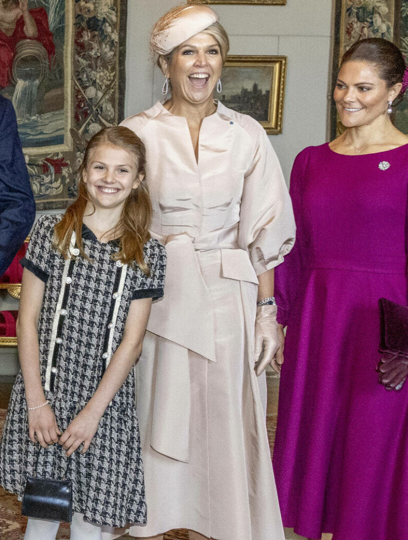 Första statsbesöket: Estelle sken som en liten sol. Prinsessan Estelle med drottning Máxima och kronprinsessan Victoria