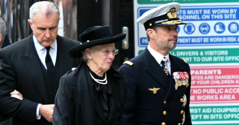 Margrethe och Frederik i samband med drottning Elizabeths begravning. Drottning Margrethe och danska kronprins Frederik