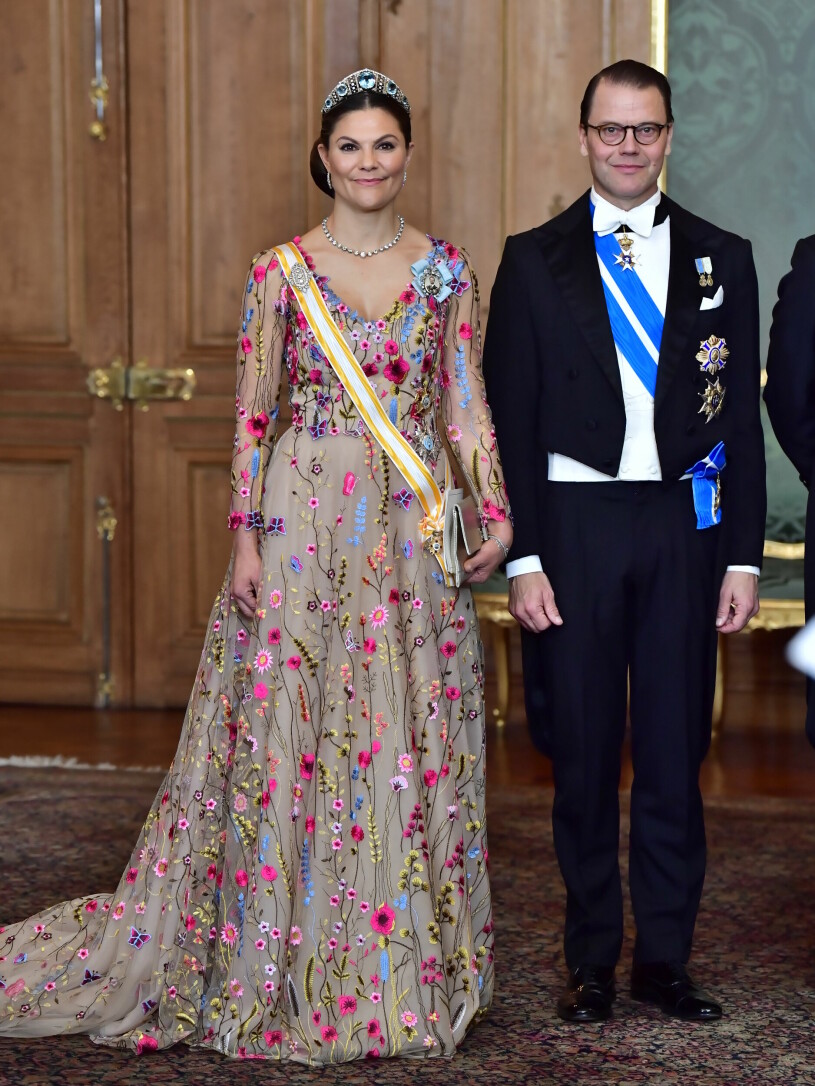 Kronprinsessan Victoria och prins Daniel vid en bankett på Stockholms slott i samband med det spanska statsbesöket.
