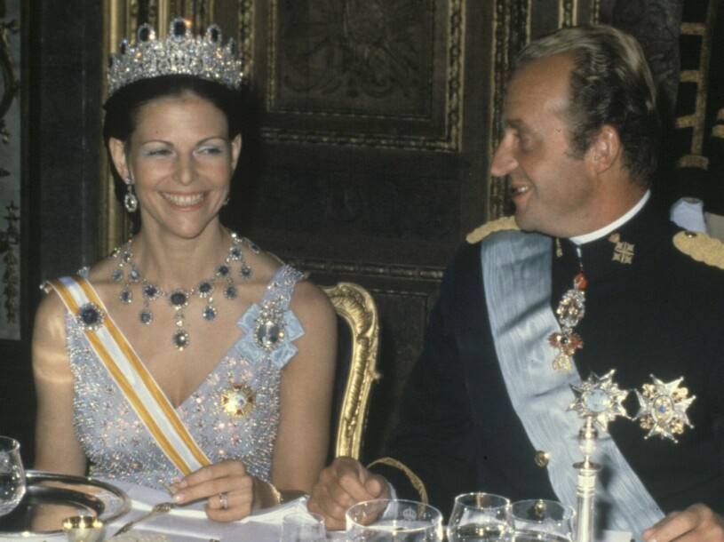 Förra gången Spaniens kungapar kom på statsbesök hade drottning Silvia bara varit drottning i två år. Här vid galamiddagen med kung Felipes pappa, kung Juan Carlos. Drottning Silvia Kung Juan Carlos Statsbesök 1979