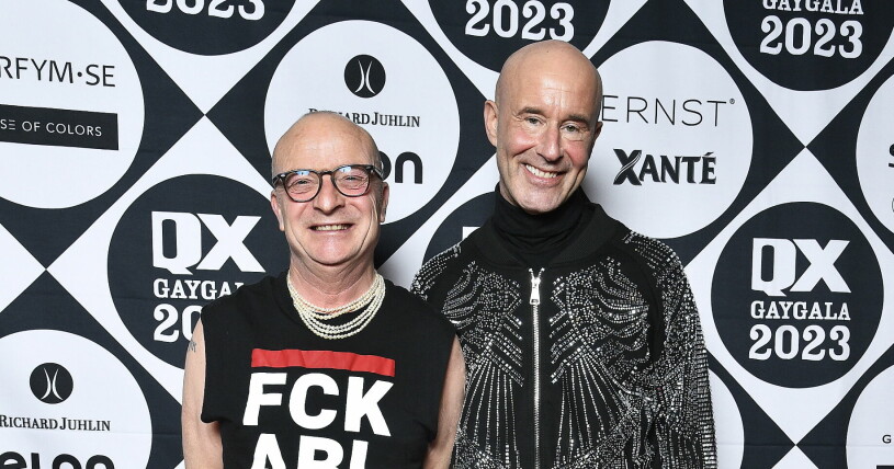 Jonas Gardell och Mark Levengood på årets QX-gala. Jonas Gardell och Mark Levengood dök upp på QX-galan ihop