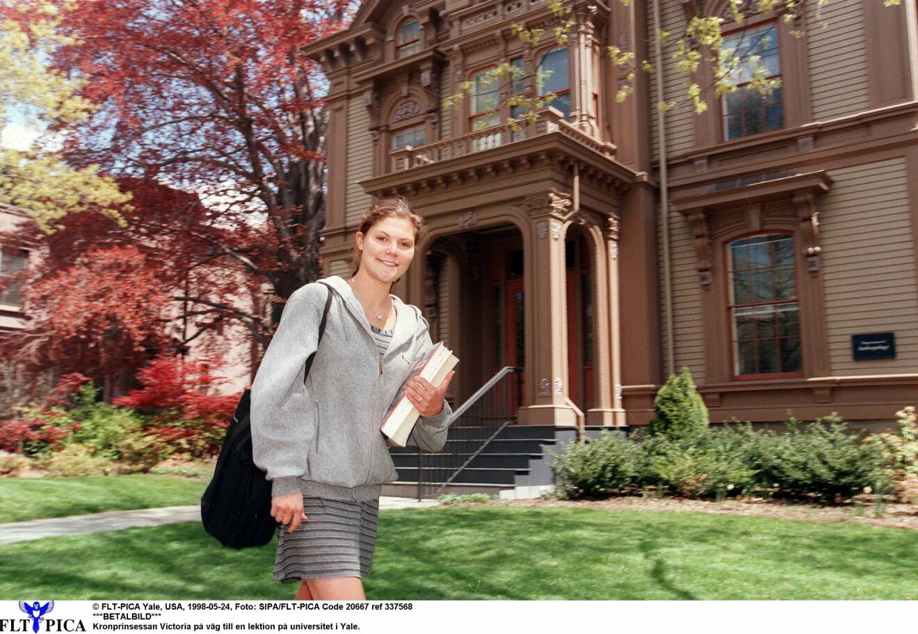 Crown Princess Victoria as a young girl on her way to a class at Yale University